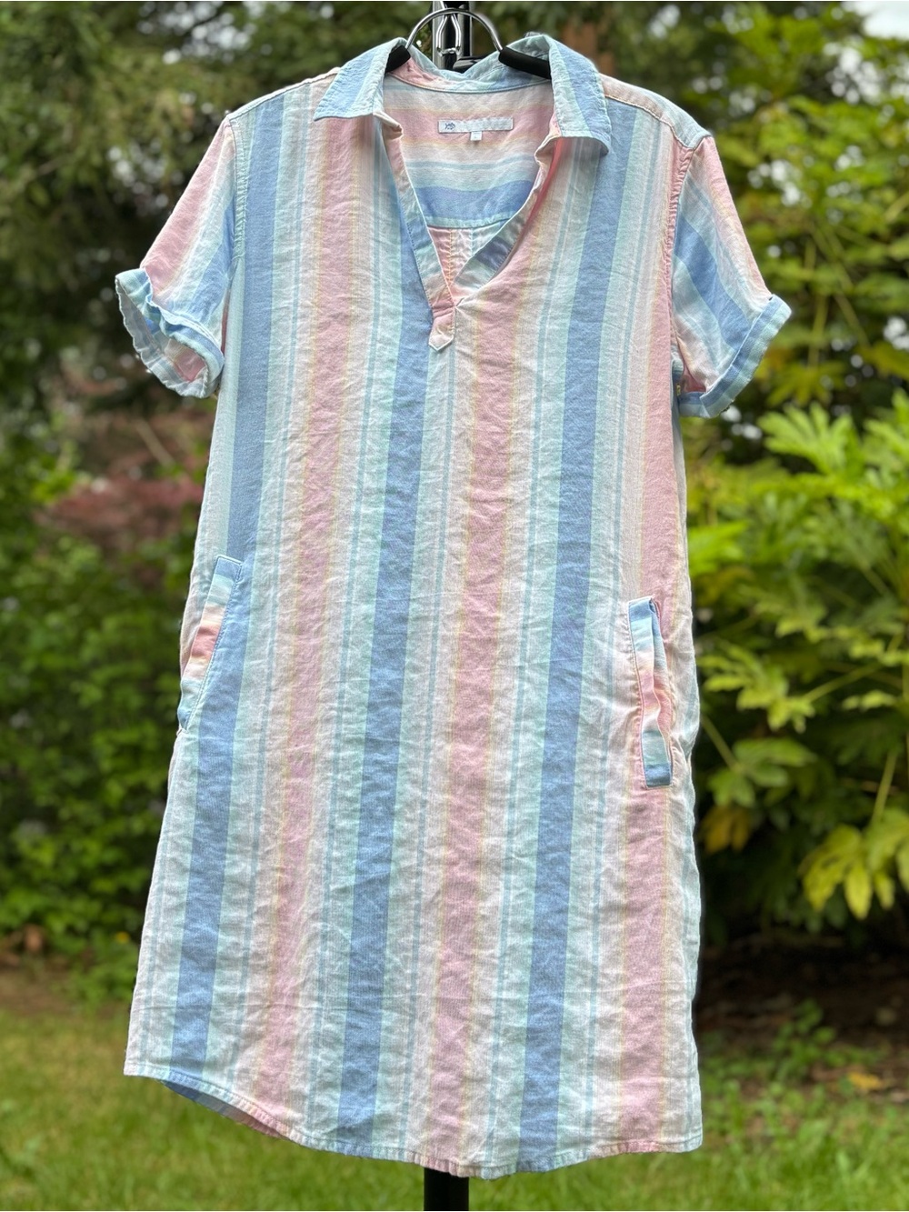 Southern Tide Kamryn Pastel Stripe Shirt Dress | Linen Blend